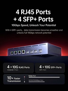 Commutateur Ethernet UGREEN 8 ports 10G, 4 ports RJ45 10G, ports SFP+ 10G, boîtier en acier, capacité de commutation 160 Gbps, CM966 pour NAS et entreprises - Product Image 5