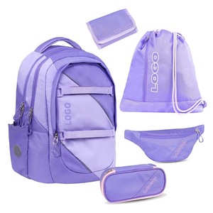 Ensemble de sacs à dos scolaires 5 en 1 pour lycéennes, nouveau design, avec trousse à crayons, sac de sport, portefeuille et sac banane - Product Image 1