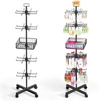 Présentoir rotatif en métal à 5 niveaux pour le commerce de détail, avec paniers en fil métallique et roulettes, support pivotant durable pour chouchous, chaussettes et bijoux