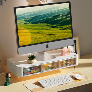 Desktop Monitor Stand With Storage <b>Drawer</b> <b>Office</b> Organizer Rectangle Shape Multi-functional Desktop Rack For Computer - Product Image 3
