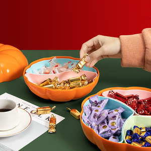 Plato para dulces con forma de calabaza con compartimentos para fiestas de Halloween, cuenco de plástico para servir, para uso doméstico, 200x140mm - Product Image 1