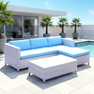 Conjunto de Sofás de Jardín en Forma de L, de Mimbre Sintético PE Resistente a los Rayos UV, con Estructura de Aluminio con Recubrimiento en Polvo, para Exteriores, Hoteles y Parques - Product Image 1