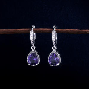 Boucles d'oreilles pendantes classiques en améthyste violette, serties en argent 925, bijoux de mariage pour femme, forme goutte d'eau, boucles d'oreilles en cristal - Product Image 6