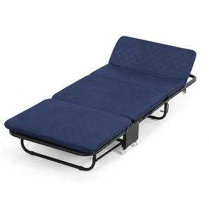 Lit pliant bleu avec cadre en métal 180x65x75cm rectangulaire pour le camping, adultes et personnes âgées, avec rembourrage en mousse - Product Image 1