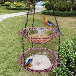 Hanging Bird Feeder Birdbath Garden Decoration <strong>Hummingbird</strong> Feeder Bowl Outdoor Flower Design Bird Water Dish Bird Feeder Tool - Product Image 2