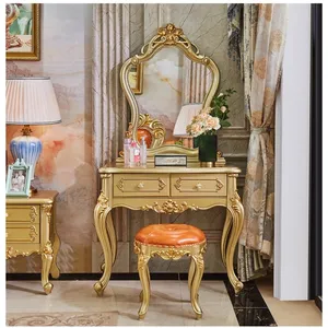 Avrupa tarzı tüm katı ahşap dresser lüks şampanya altın dresser yatak odası mobilyası prenses soyunma masa