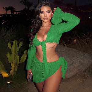 New Bikini Cover up Women 2023 Swim <strong>Wear</strong> New Sexy <strong>Long</strong> <strong>Sleeve</strong> Lace Dress Two Piece Set Solid Spandex Summer <strong>Beach</strong> for - Product Image 5