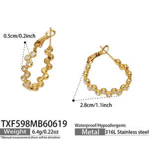 Juego de Joyería de Lujo con Circones, Antideslustre, Acero Inoxidable con Baño de Oro de 18K, Anillo Ajustable y Pendientes para Uso Diario Femenino - Product Image 6