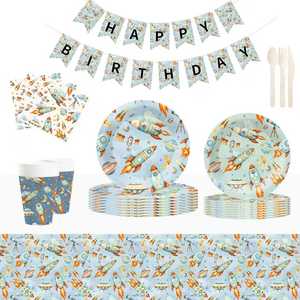 DAMAI - Vajilla para Fiestas Infantiles con Temática de Cohetes, Incluye Platos, Vasos y Servilletas de Papel, para 8 Personas - Product Image 3