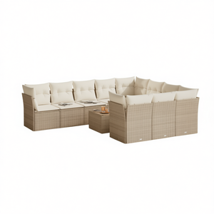 Pe Rattan Garden <b>Sofa</b> <b>Set</b> Beige Color Scheme Large Outdoor Furniture High Density Foam Cushions - Product Image 1