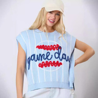 Nouveau Design Game Day Gilets pour femmes Gilet à col rond avec broderie de baseball Gamday