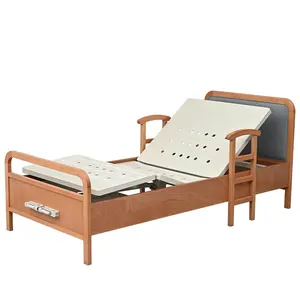 Prix usine en bois 2 lit de soins à domicile à manivelle lit de soins infirmiers multifonctionnel pour les personnes âgées à domicile