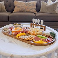 Plateau de service à fromage magnétique personnalisé en 3 parties, en bois d'acacia, grand plateau à charcuterie avec support pour 4 couteaux
