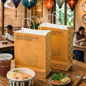Custom Eco-Friendly Disposable Restaurant Kraft Paper Container Handles Custom Logo Biodegradable Recyclable Fast Food <b>Pasta</b> - Product Image 4