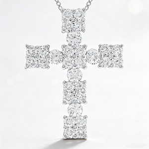 CUSTOM SILVER 10K/14K/18K GOLD PLATED LAB GROWN CVD DIAMOND CLASSIC ENGAGEMENT GIFT SWEATER <b>CHAIN</b> NECKLACE <b>CROSS</b> PENDANT - Product Image 2