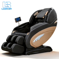 Fauteuil de massage intégral LEERCON AI texturé noir avec panneau doré, matelassage losanges blancs, zéro gravité, chauffant, rail SL