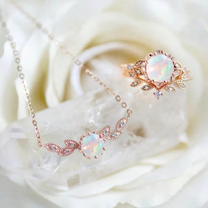 925 Sterling Silver Rose Gold Floral Leaf <b>Opal</b> <b>Necklace</b> Natural Birthday <b>Opal</b> Pendant Jewelry for Gift - Product Image 5