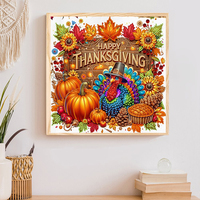 Peinture Diamant Forme Spéciale 30x30cm en Gros, Motif Dinde et Citrouille de Thanksgiving, Décoration Mosaïque en Cristal