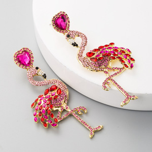 Hovanci bán chạy nhất mạ Vàng Flamingo thả Bông tai hợp thời trang màu hồng Rhinestone tinh thể đinh tán cho đám cưới - Product Image 1
