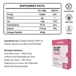 Soins de la peau végétaliens Supplément de beauté dissolvant à couche mince par voie orale Peptides de collagène Bandes orales pour cheveux/ongles/soins de santé de la peau - Product Image 2