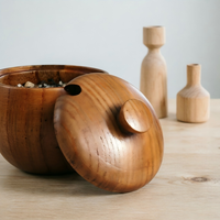 Pot à épices en bois de jujube, pot à sel de cuisine domestique, boîte à condiments rétro en bois massif avec couvercle