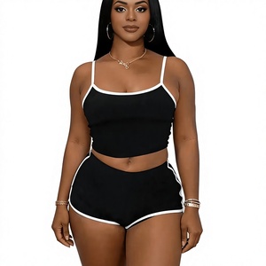 Women's 2-Piece Breathable Square Collar Short-Sleeved Knitted Lounge Set Drawstring Shorts Solid Gray Casual Spring/Summer - Product Image 5