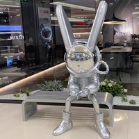 Galvanoplastie Sculpture Cartoon Statue Abstrait Géant En Fibre De Verre Ballon Lapin Boutique Décoration Espace Lapin Artisanat Bar Décor