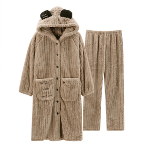 Morbido e Carino Accappatoio <span class=keywords><strong>in</strong></span> <span class=keywords><strong>Pile</strong></span> Corallo per Donna, <span class=keywords><strong>Taglie</strong></span> Forti, Lunghezza al Ginocchio, <span class=keywords><strong>Pigiama</strong></span> per Primavera Autunno Inverno - Product Image 1