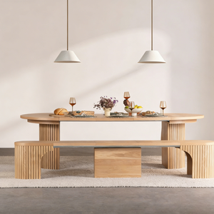 <span class=keywords><strong>Mesa</strong></span> de <span class=keywords><strong>Comedor</strong></span> Ovalada <span class=keywords><strong>Extensible</strong></span> Moderna, Madera de Caucho, Chapa de MDF, Base Acanalada, Ahorro de Espacio, <span class=keywords><strong>Mesa</strong></span> <span class=keywords><strong>Extensible</strong></span> para Muebles de <span class=keywords><strong>Comedor</strong></span> - Product Image 2