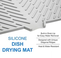 Tapis de séchage de vaisselle en silicone multifonctionnel et hygiénique avec rebord de drainage intégré, durable, réutilisable, écologique, 17x23 pouces, tapis et coussinets