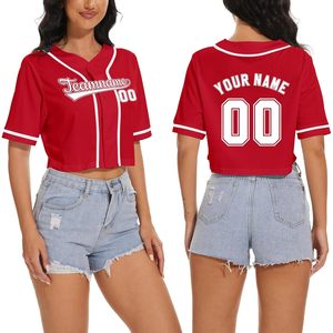 Women's Cropped Baseball Jersey Custom Name Number Red Sport Shirt Casual Athletic <b>Tee</b> Team Game Day Apparel - Product Image 1