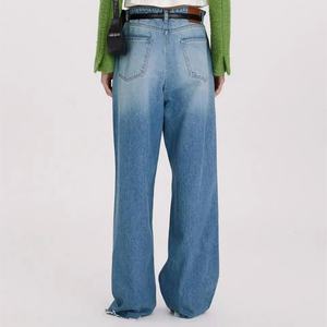 กางเกงยีนส์ขาบานสีน้ำเงินขายดีสำหรับผู้หญิง สไตล์สบายๆ เอวกลาง ระบายอากาศได้ดี ทรงหลวม - Product Image 5