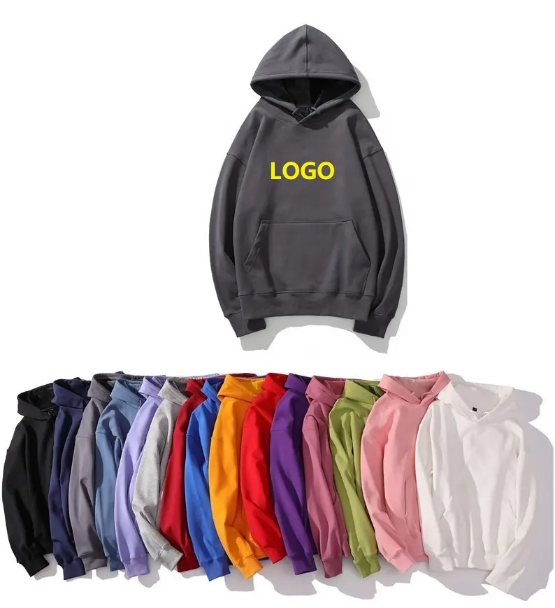 OEM service 95% cotton 5% spandex pullover hoodie high quality streetwear men's fleece thick fleece plain black hoodie