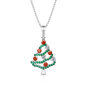 Collana con Ciondolo Albero di Natale Placcata in Oro Bianco, Lega di Zinco, Zirconia Cubica, Cristallo, Strass, Catena a Maglia, Gioielli Unisex per Festività - Product Image 1
