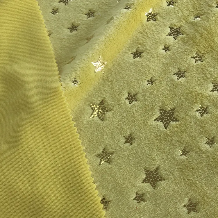 New Pattern Golden Star Foil Printing Polyester Minky Plush Super Soft Fabric For Toys