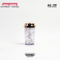 Gobelet en plastique à double paroi de 350 ml avec paillettes, réutilisable, mug de voyage scintillant avec couvercle rabattable, sans BPA, écologique