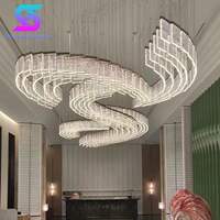 Décoration d'art moderne, lustre LED personnalisé en cristal ovale rectangulaire long, module carré, pour hall d'hôtel