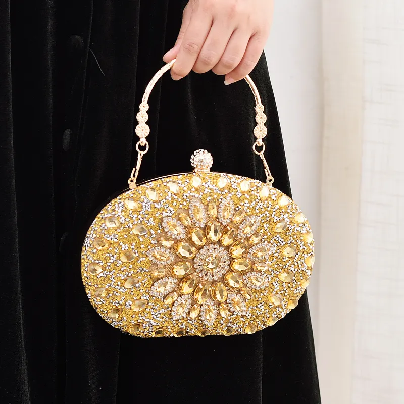 European and American women's handbag banquet luxury ladies crystal flower diamond rhinestone evening clutch bags for women