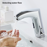 Robinet de salle de bain classique chromé à détection automatique sans contact, mitigeur d'eau froide monotrou