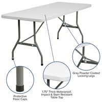 Table pliante d'extérieur en plastique pour fête et repas, avec cadre en acier massif de 6 pieds et plateau en HDPE