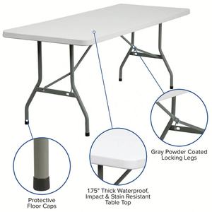 Table pliante d'extérieur en plastique pour fête et repas, avec cadre en acier massif de 6 pieds et plateau en HDPE - Product Image 5