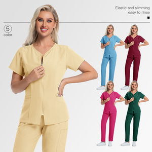 Women Medical <b>Scrub</b> <b>Set</b> Knitted Elastic Slim Fit Moisture Wicking Hospital Uniforms - Product Image 1