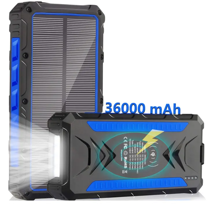 Ce Fcc Rohs Ip66 Solar Power Bnak Waterproof 30000Mah Mi Wireless Charger Solar Power Bank 3 Usb