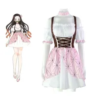 Disfraz de Anime japonés Kimetsu No Yaiba Kamado Nezuko, uniforme de mucama para chica dulce Lolita, trajes de Halloween sin hombros