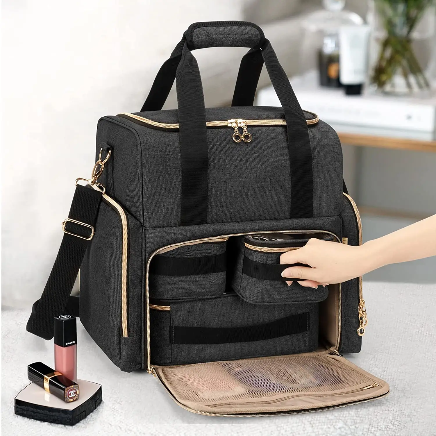 Large Makeup Bag 3 Layers Professional Travel Cosmetic Bag Makeup Organizer Case