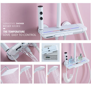 Mezclador inteligente con pantalla digital con pistola de luz LED, juego de Sistema mezclador de ducha con llave de piano de latón de lujo gris blanco <span class=keywords><strong>Griferia</strong></span> - Product Image 5