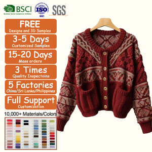 Vêtements personnalisés d'hiver surdimensionnés <span class=keywords><strong>fantaisie</strong></span> ornés Cardigans haut court Double poche tricot <span class=keywords><strong>femme</strong></span> Cardigan pulls - Product Image 1