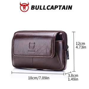 BULLCAPTAIN Sac banane en cuir véritable antivol avec motif logo pour homme, sacoche de taille avec poche pour téléphone portable, sacs bandoulière pour homme - Product Image 5