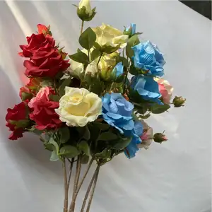 LFP051 Buket Bunga Mawar Sutra 6 Cabang Dekorasi Pernikahan Buatan Buket Mawar Merah Muda Bunga untuk Pernikahan