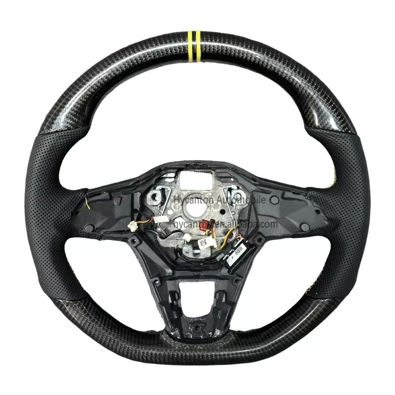 Cuir + fibre de carbone + doubles rayures jaunes + coutures jaunes